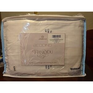 Janzaa Bedding King  7 Piece Bedding Set Comforter‎ Oatmeal & White Bedspreads